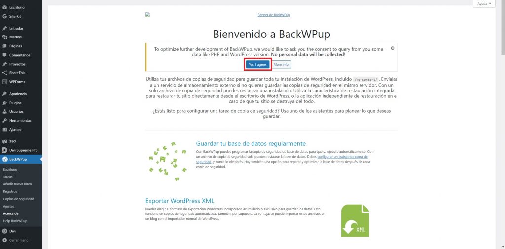 backup de nuestro wordpress con BackWPup