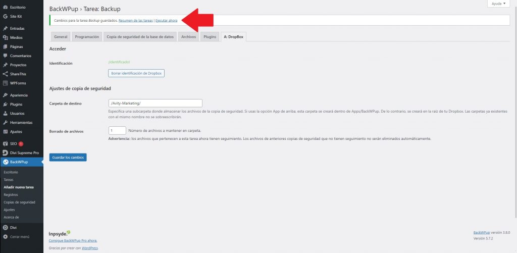BackWPup con dropbox
